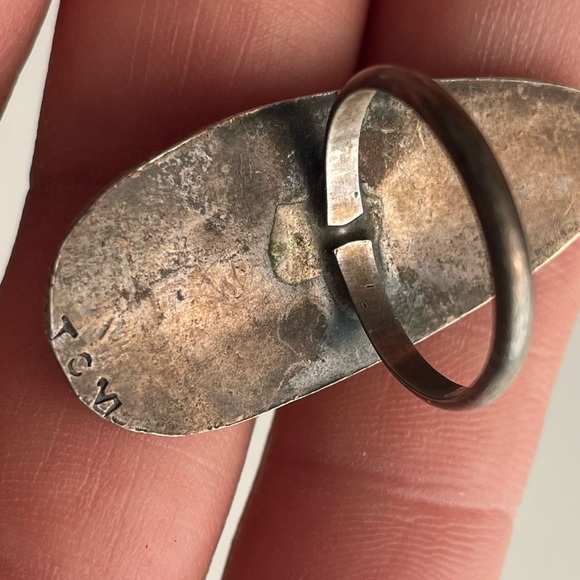 Vintage sterling silver Signed Turquoise Shadow Box Ring - Picture 10 of 12